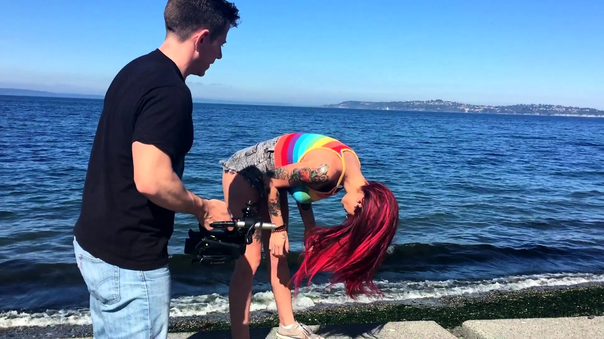 Tiny redhead teen outdoor masturbation
