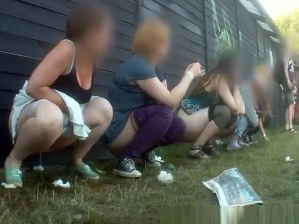 Group of women secretly taped peeing outdoors