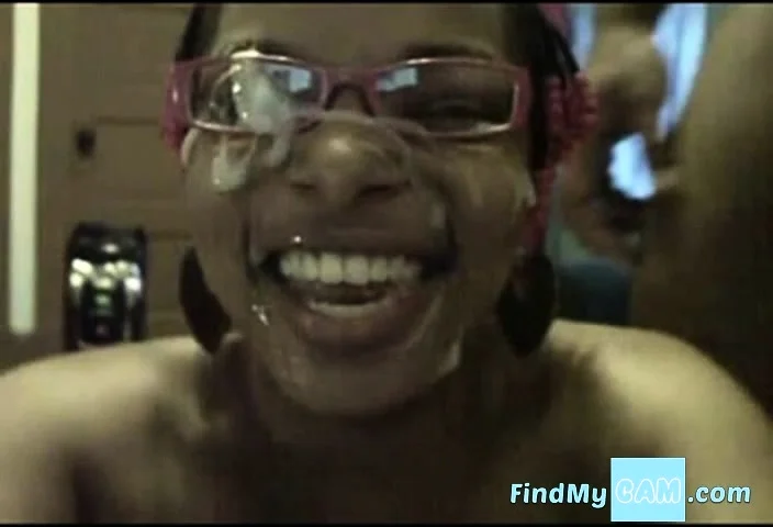 Black girl in glasses webcam blowjob with creamy facial