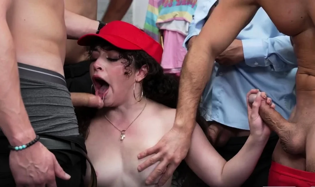 Petite Thief Pixie Smalls Overwhelmed by Four Massive Cocks