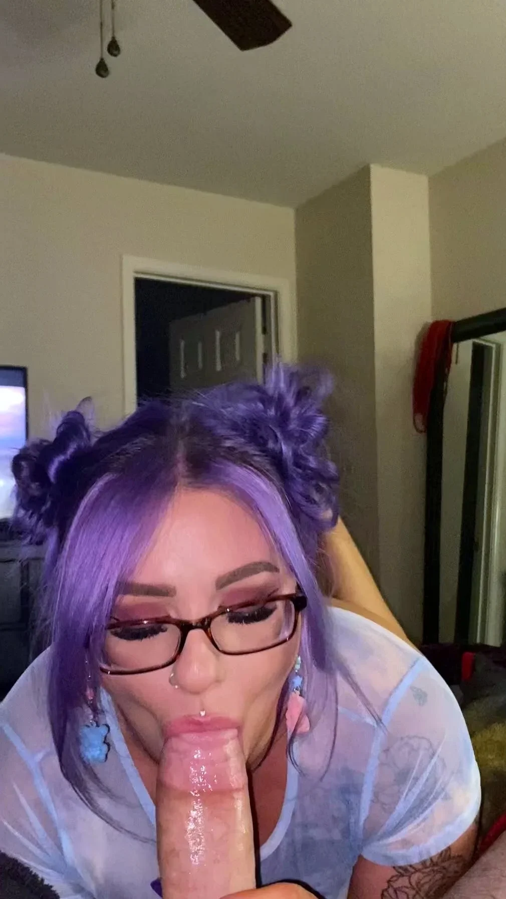 POV blowjob for big cock from blonde MILF