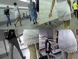 Hottie presents her intimate forms in upskirt vid