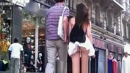 Mini skirt with thong exposed