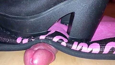 Cock trample under mat + cum shot