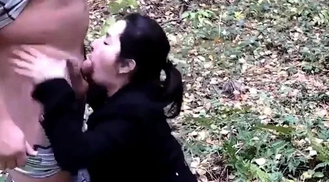 sucks her lover in the woods