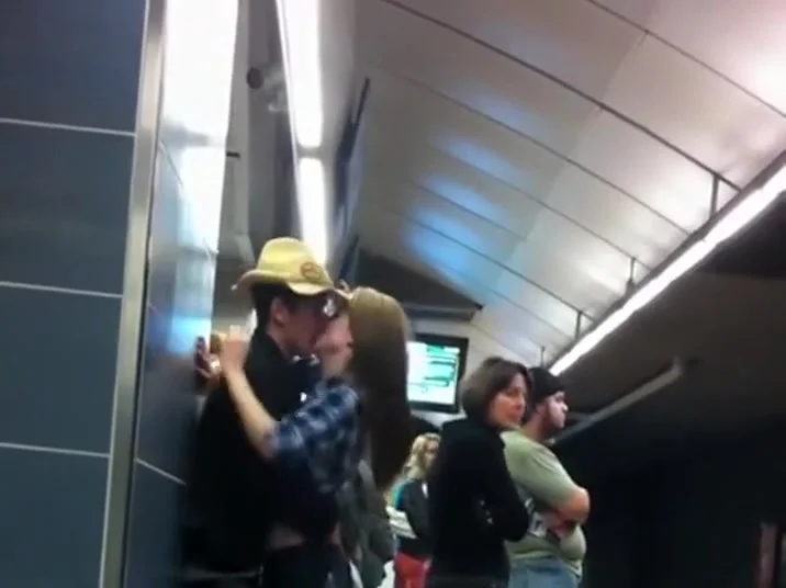 Making out in the subway station