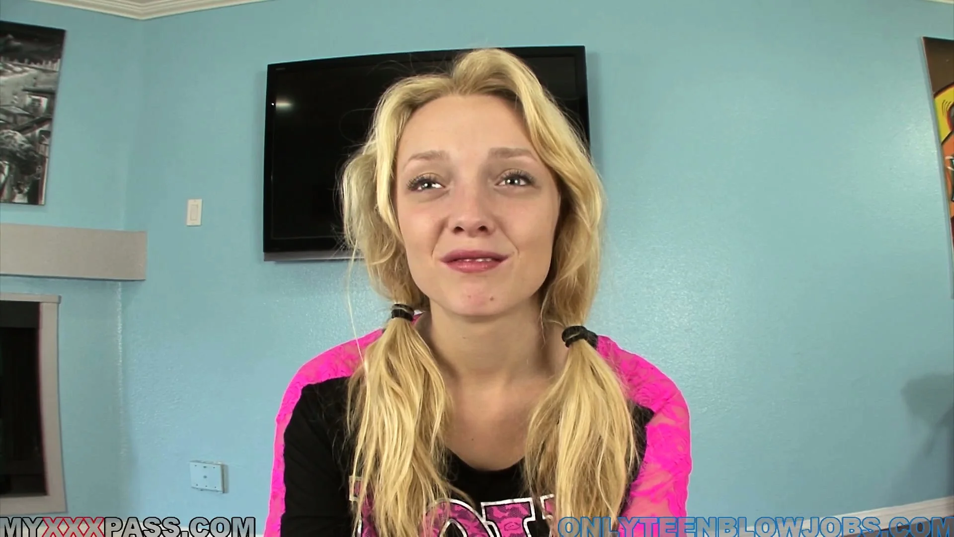 Pigtailed blond has a great body, she loves being a cock tease