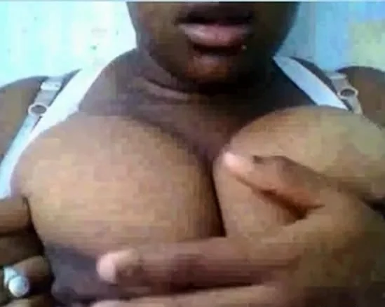 Ebony shows big tits on webcam