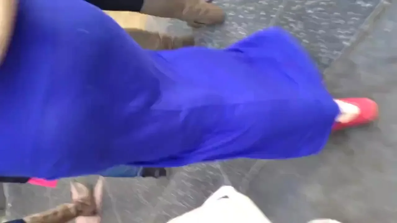 White ass in see thru blue dress