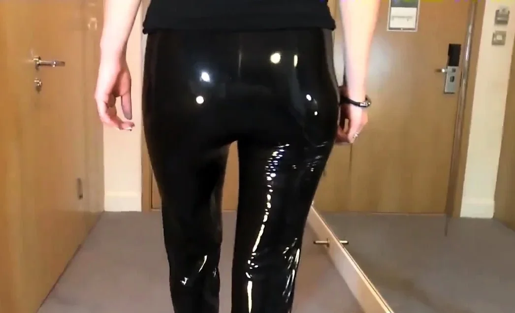 Sexy Latex Liquid Leggings with Red Stilettos Fetish