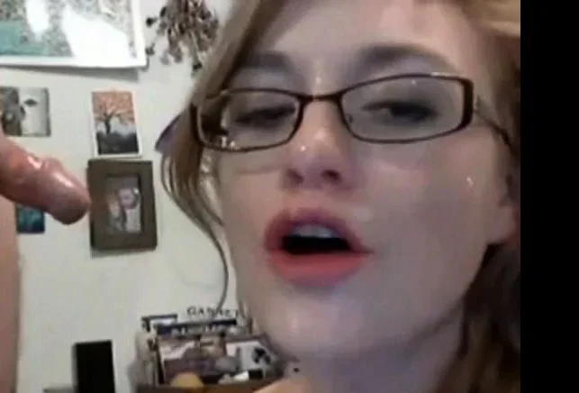 She gets fucked hard then takes cum to face 'n glasses