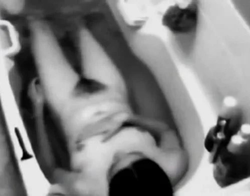 Hairy small-titted girl wanks in the bath-hidden