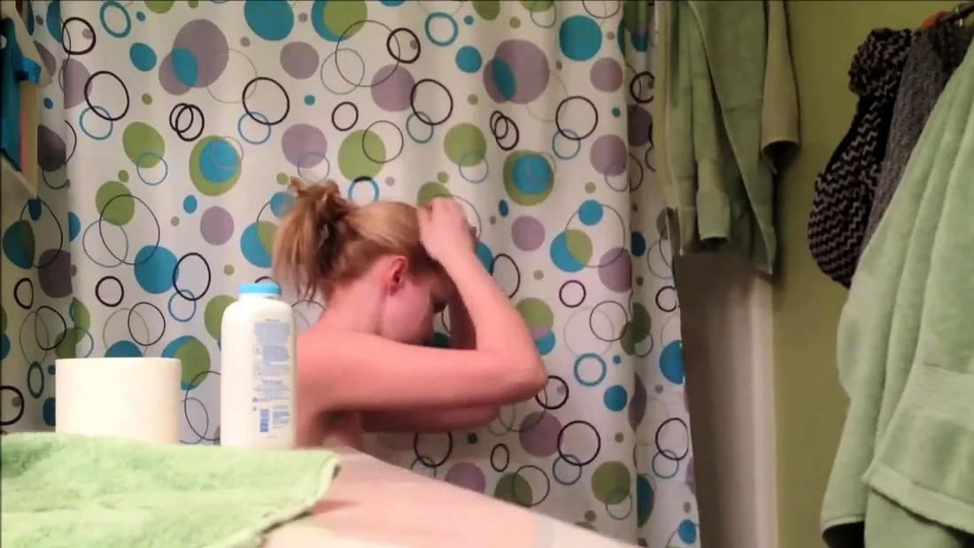Blonde in bathroom