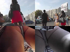 Bubble-ass gal wears classic panties in candid upskirts
