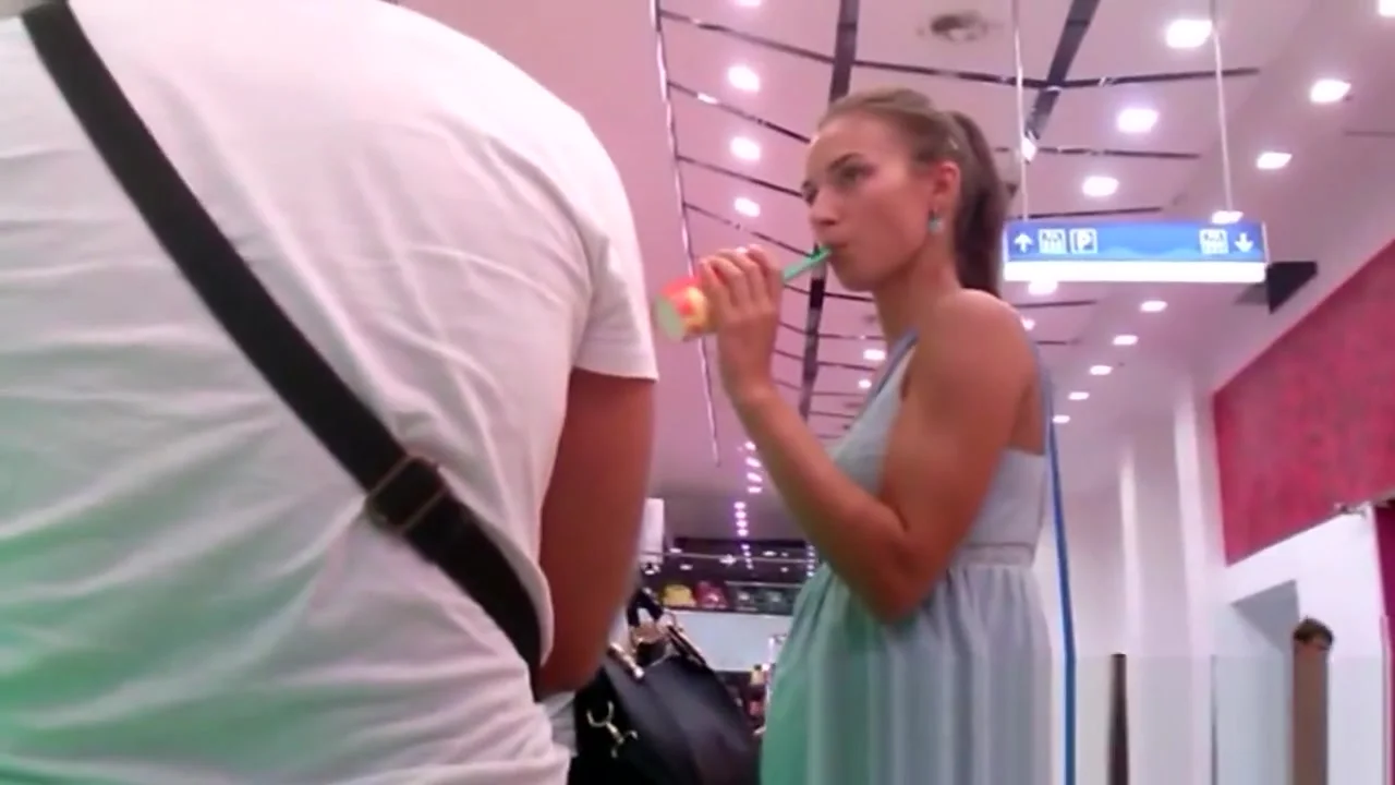 Seductive Upskirt By Girl With The Fruit Juice