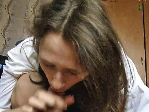 POV blowjob with busty brunette skank