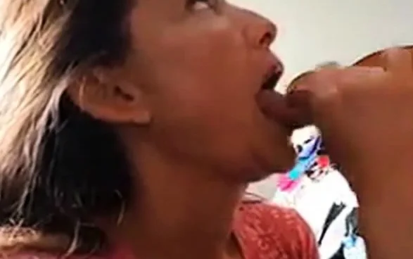 Girl giving a blowjob and gets a facial