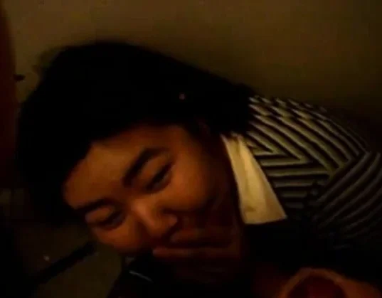 Chubby Asian facial in public bathroom