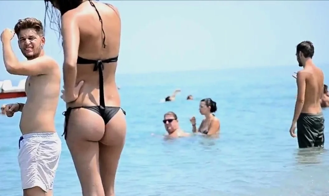 Amazing ass greek babe beach
