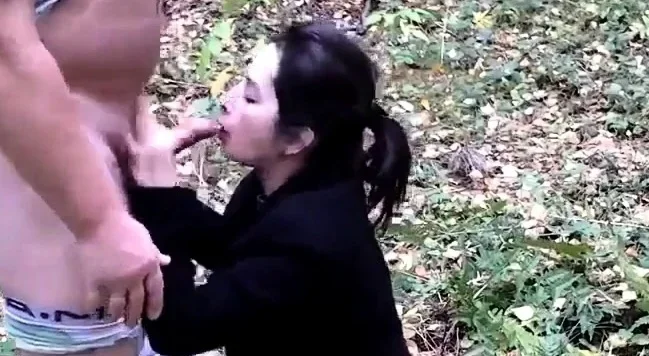 sucks her lover in the woods