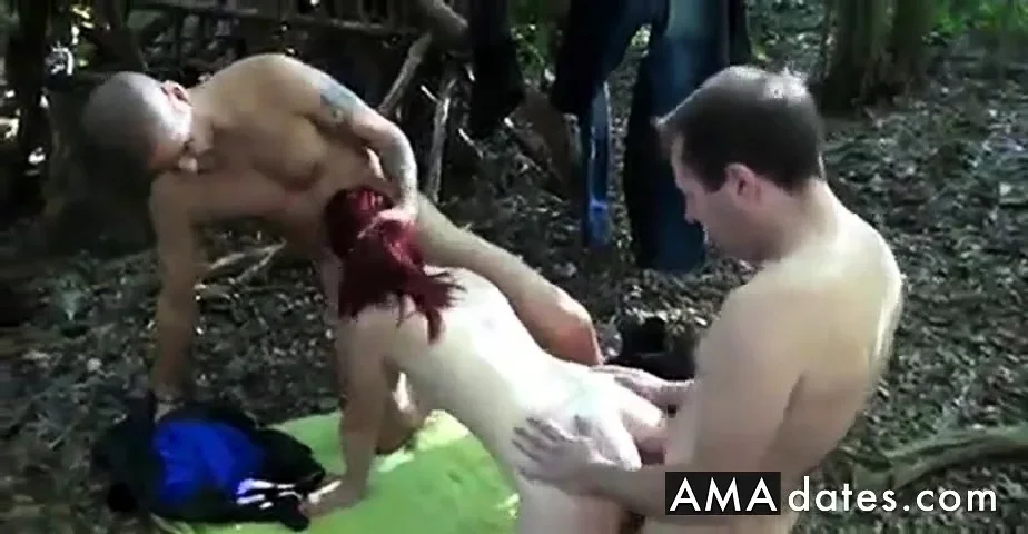 Stranger join fuck slut girl in woods
