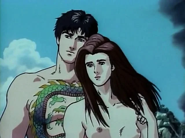 Scene from Crying Freeman in episode one cutting chests open