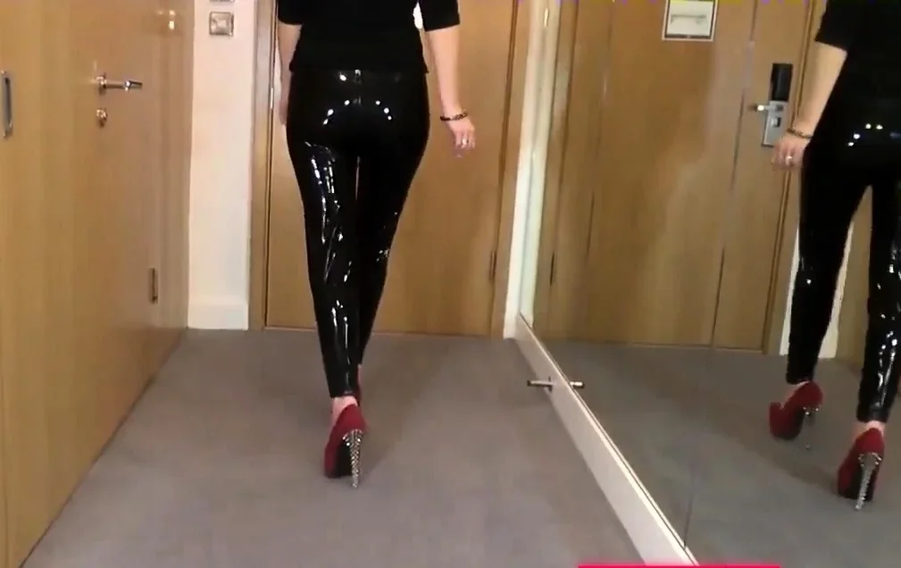 Sexy Latex Liquid Leggings with Red Stilettos Fetish