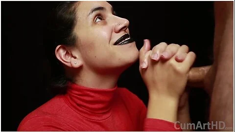 Cfnm - Red Turtleneck, Black Lips - Handjob + Cum Mouthful + Cum On Clothes