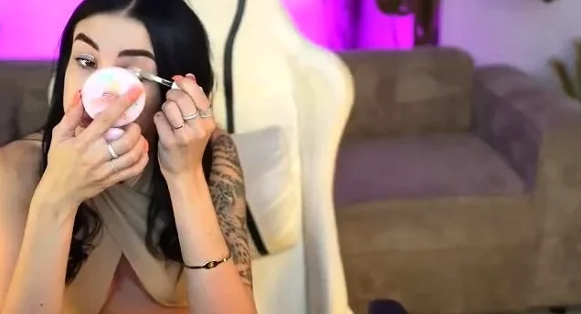 Pink labia close up of naive brunette