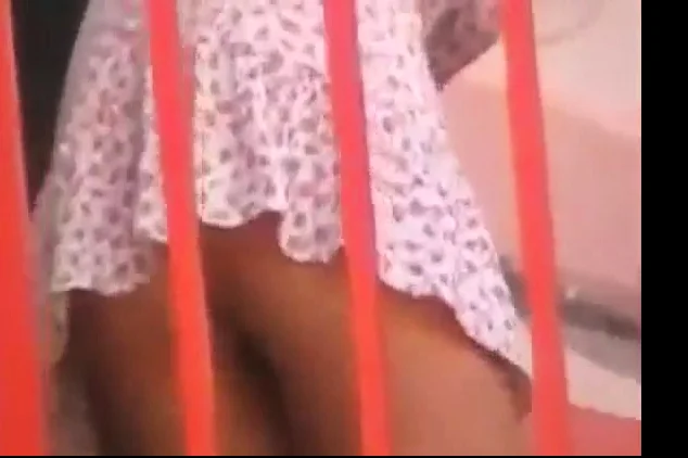 without panties. balcony