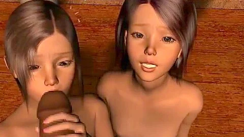 Two animated cuties sharing a cock