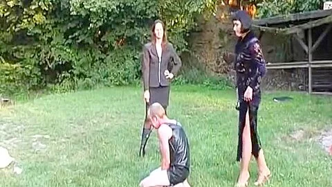 Two Wild German Babes Punishing Their Dude Outdoors