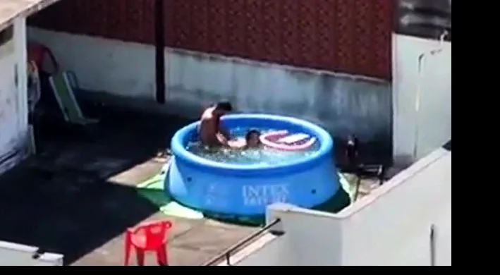 Girls watching couple fuck at pool CFNM