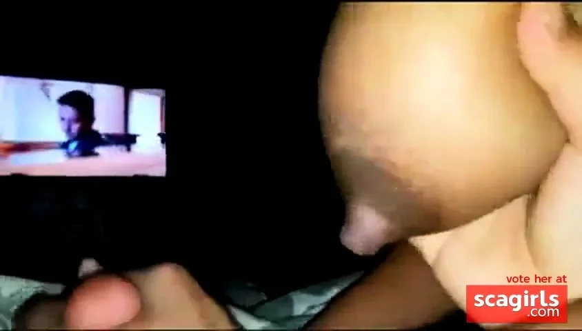 Ebony big nippled handjob