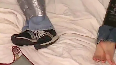 Tape mummified girls gagtalk and fight