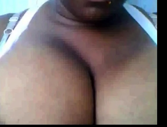 Ebony shows big tits on webcam