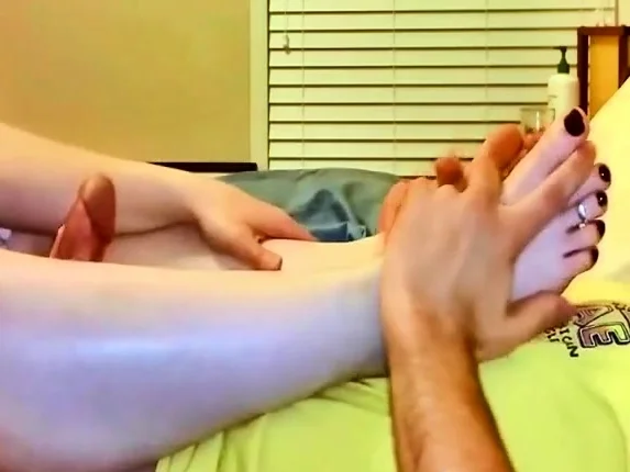 Girl Footjob Powerful Double Cumshot