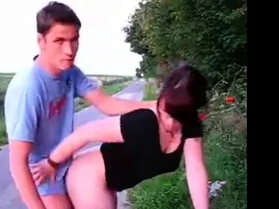Busty Nerd GF pounded from behind outdoor