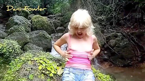 Angel Fowler Having Fun In Forest Climbing On Rocks Next To River Bank Hd- 1080