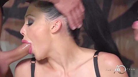 Seductive Brunette In Leather Outfit, Aletta Ocean Got Doublefucked In Her Room For Pleasures