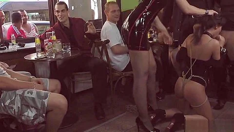 Mistress made babe gangbang in public bar