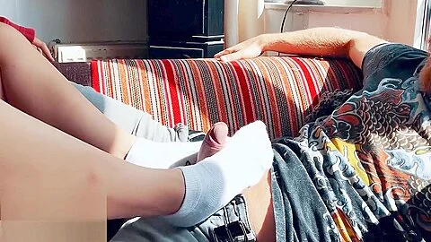 I rub your hard cock on the couch (White ankle socks) - LenaLouix