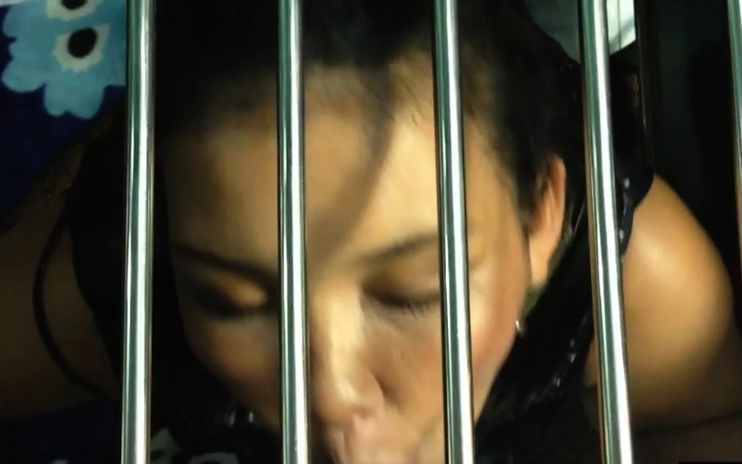 Caged MILF amateur Thai slut POV blowjob through the bars