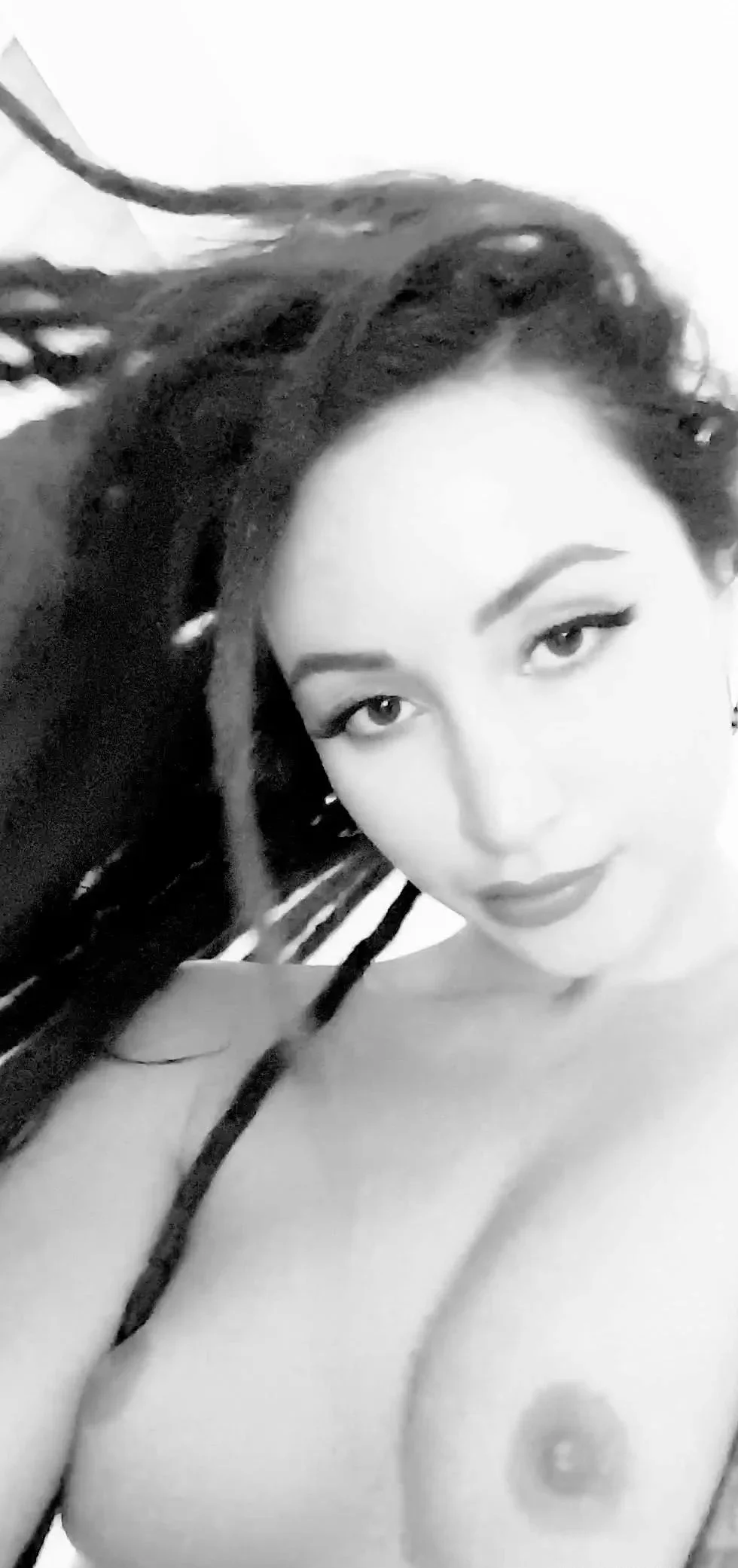 Busty curly brunette with big boobs fucks on couch
