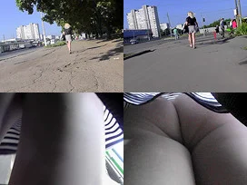 Upskirt footage of a flabby-ass girl, wearing g-string