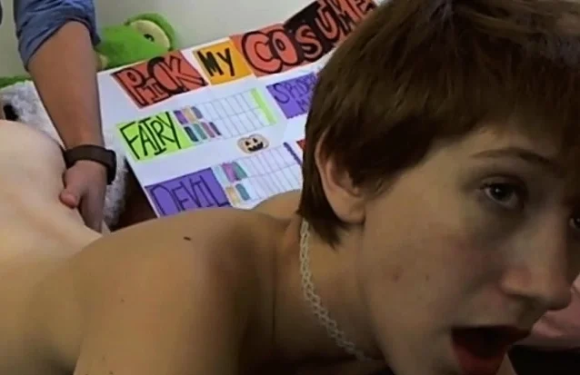Small tit brunette gives a nice hard blowjob and fuck