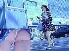Delicious upskirt butt and attractive funny panties