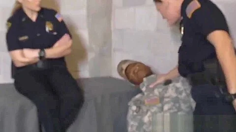 Milf cops take fake soldiers jizz in their mouths after being fucked