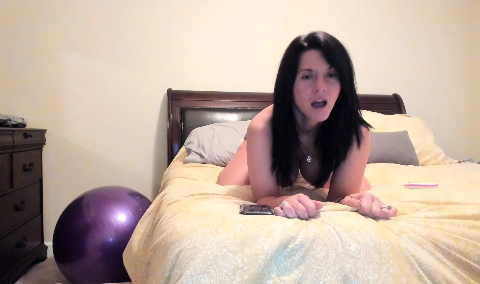 Busty curly brunette with big boobs fucks on couch