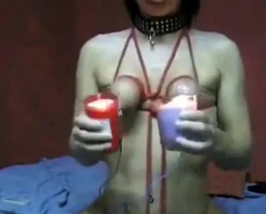 Self bondage tits play